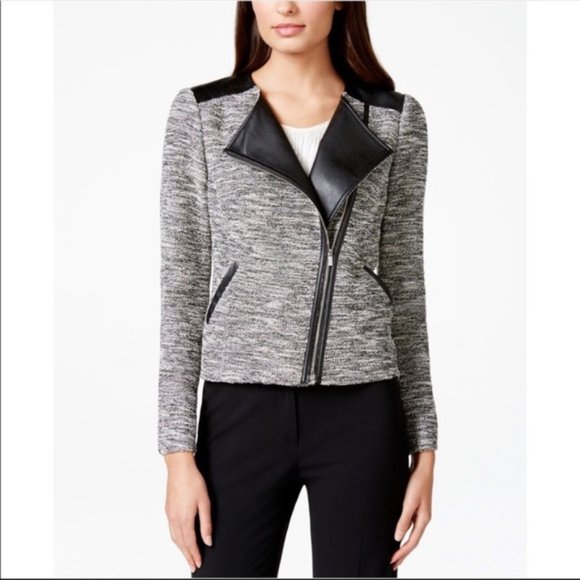 Calvin Klein Jackets & Blazers - Calvin Klein Faux Leather & Tweed Moto Jacket